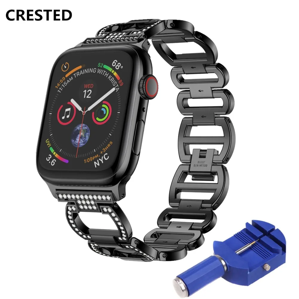 Браслет из нержавеющей стали для Apple Watch Band 44 мм 40 42 38 металлический бриллиантовый