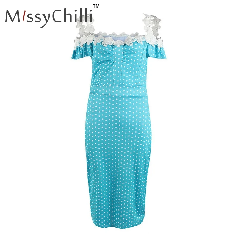 MissyChilli сексуальное кружевное Клубное платье миди в горошек женское летнее элегантное облегающее платье женское короткое пляжное платье с рукавом-фонариком для вечеринки