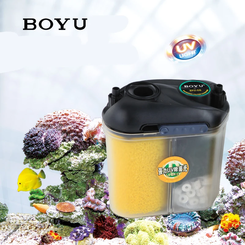 150л/ч BOYU EFU-05 внешний фильтр для аквариума с фильтром медиа нано повесить на 5 Вт УФ