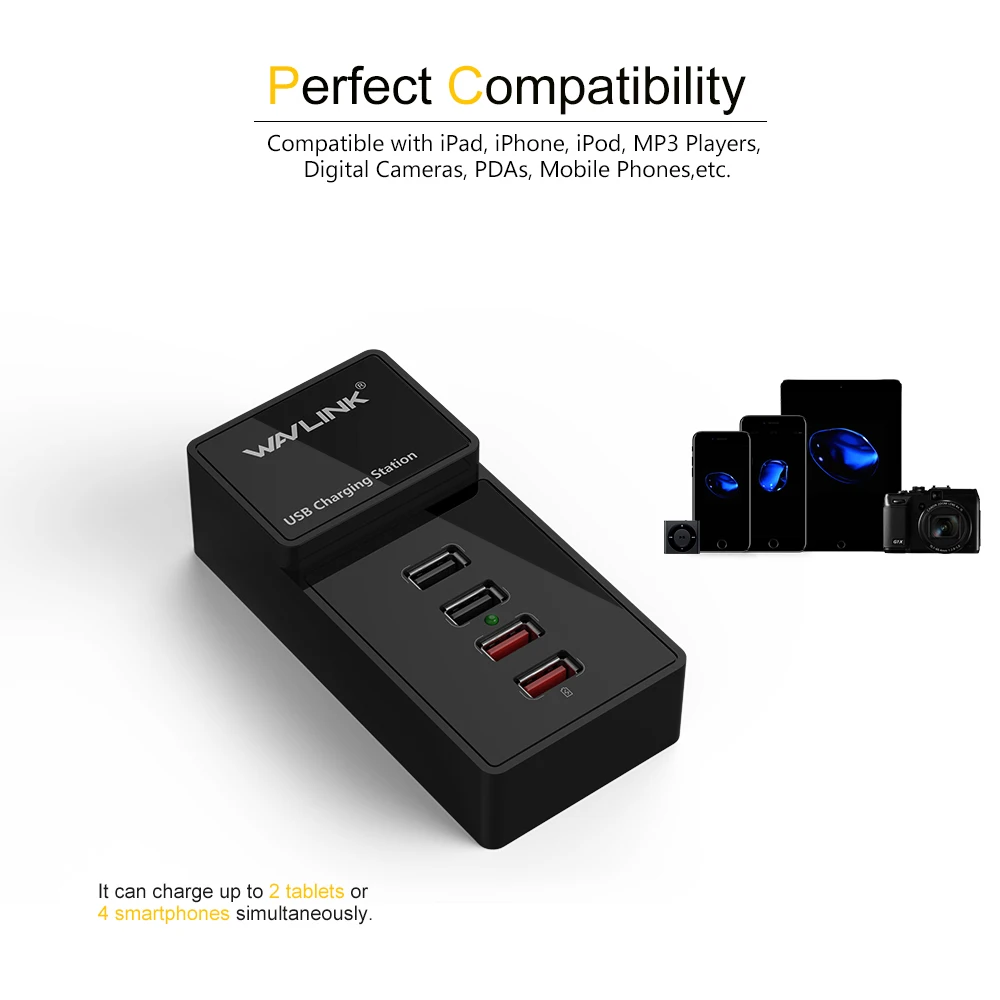 Сетевое зарядное устройство Wavlink с 4 портами USB 3 0 зарядная станция адаптером