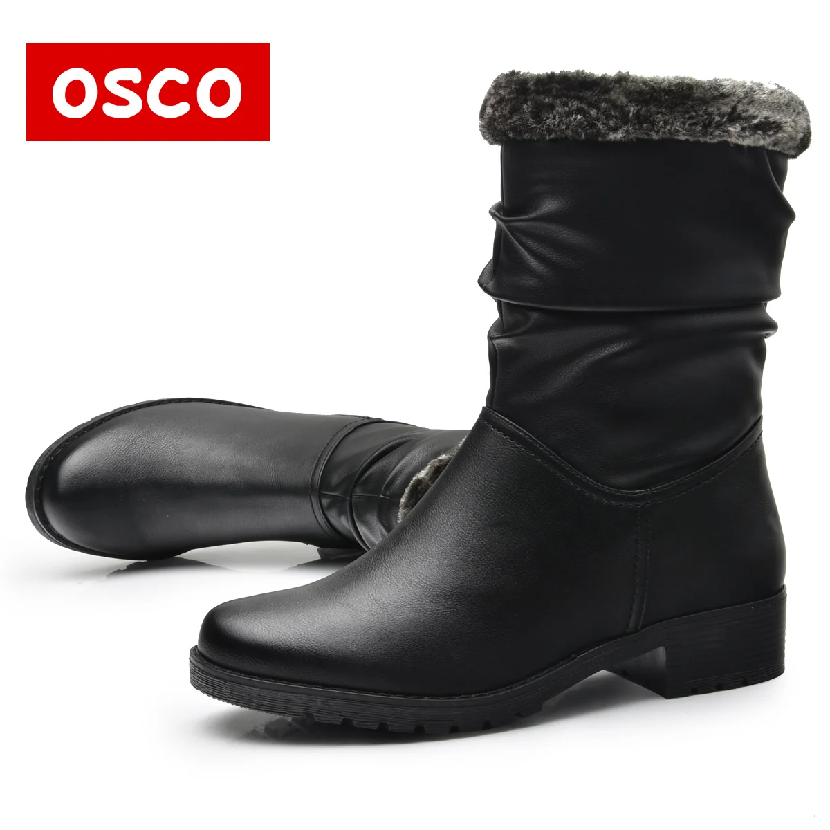 OSCO Brand New Style Winter Women Boots Warm PU Leather Snow Female Round Toe Mid-Calf Fashion Flats Boots#116F06YB | Обувь