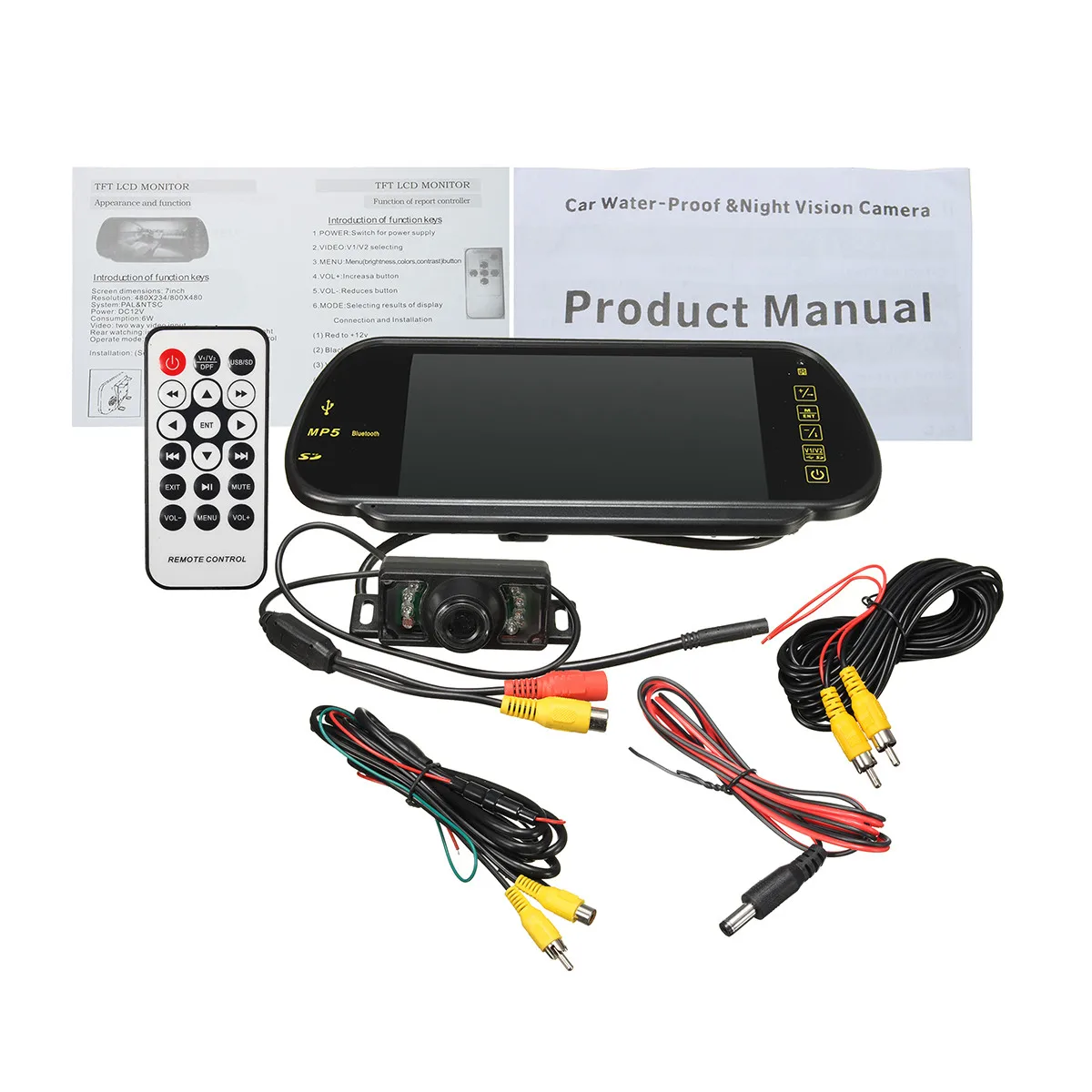 7 дюймов TFT lcd сенсорный экран bluetooth автомобильный MP5 плеер fm-передатчик заднего вида резервная камера заднего вида парковочное зеркало монитор