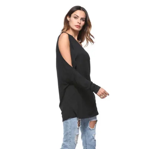 2018 Women Loose Long Sleeve Off Shoulder Solid Tops Casual Cotton T-Shirts Plus Size |