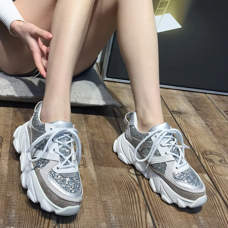 GCYFWJ/высококачественные женские кроссовки блестящие на платформе танкетке
