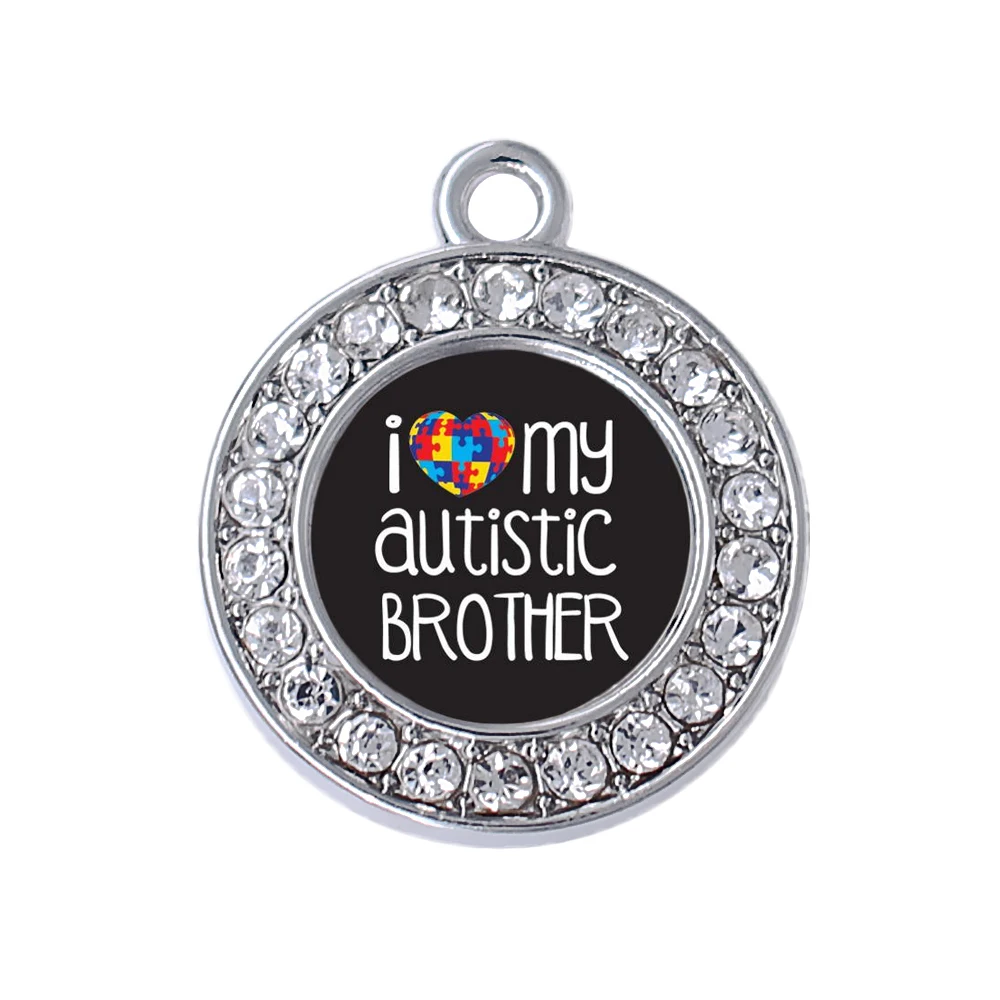 Популярные украшения для ухода за аутизмом кулон I love my autistic brother бирки с Стразы