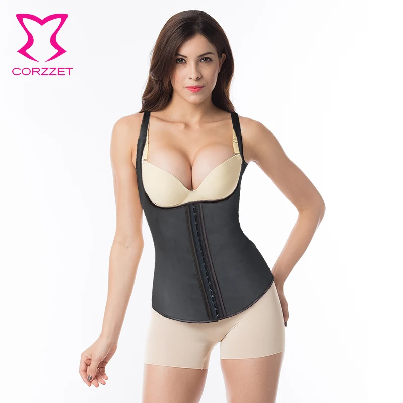 Корццет черный латекс талии корсет плюс размер стальной кости для подтяжки
