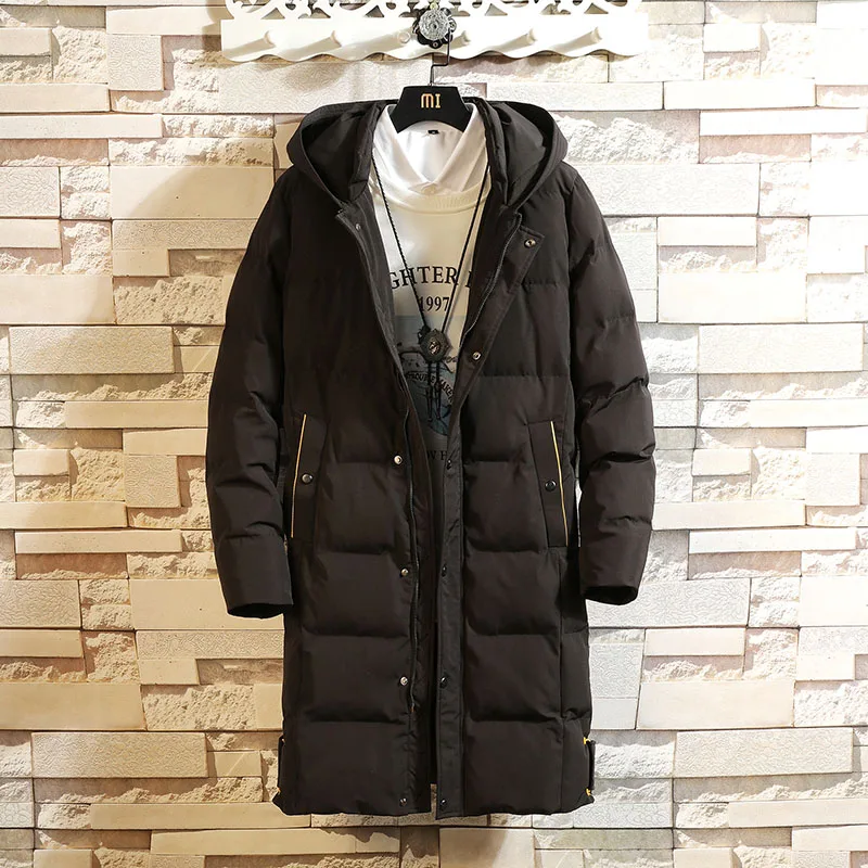 M-4XL 5XL длинное A088-MY18381-P165 с капюшоном 100% зимнее пальто Мужская Толстая парка
