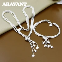 925 silver star necklace chains bracelet sets for women wedding fashion jewelry