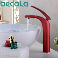 free shipping becola bathroom faucet high quality brass red color tap hot and cold water basin faucet b 1526