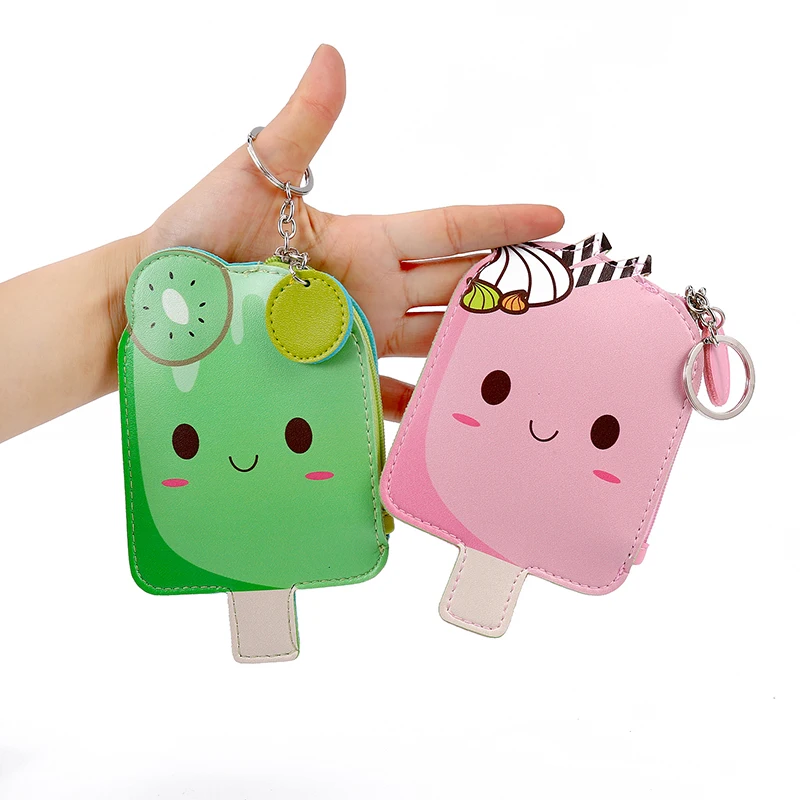 Kawaii Детский кошелек для монет, карманная Сумочка, милый мультяшный крем для мороженого, маленький кошелек на молнии для девочек, сумка для денег для детей, подарки