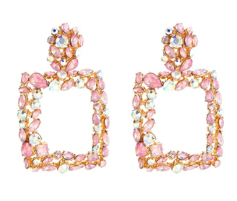 Pink KMVEXO, винтажные металлические массивные серьги для женщин, новинка, розовый, синий кристалл, модные свисающие серьги, свадебные ювелирные изделия, подарок - Окраска металла: Pink