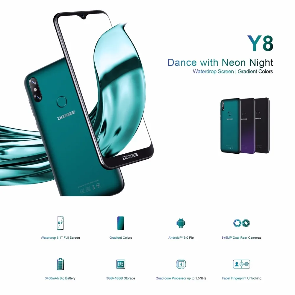 DOOGEE Y8 смартфон 6 1 &quotFHD 19:9 дисплей экран капли воды 3400 мАч MTK6739 четырехъядерный 3 ГБ