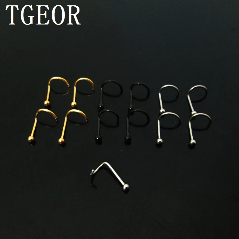 

Free shipping Hot wholesale 20G 100pcs titanium plated multi colors nose stud Stainless Steel fish tail shaft piercing nose ring