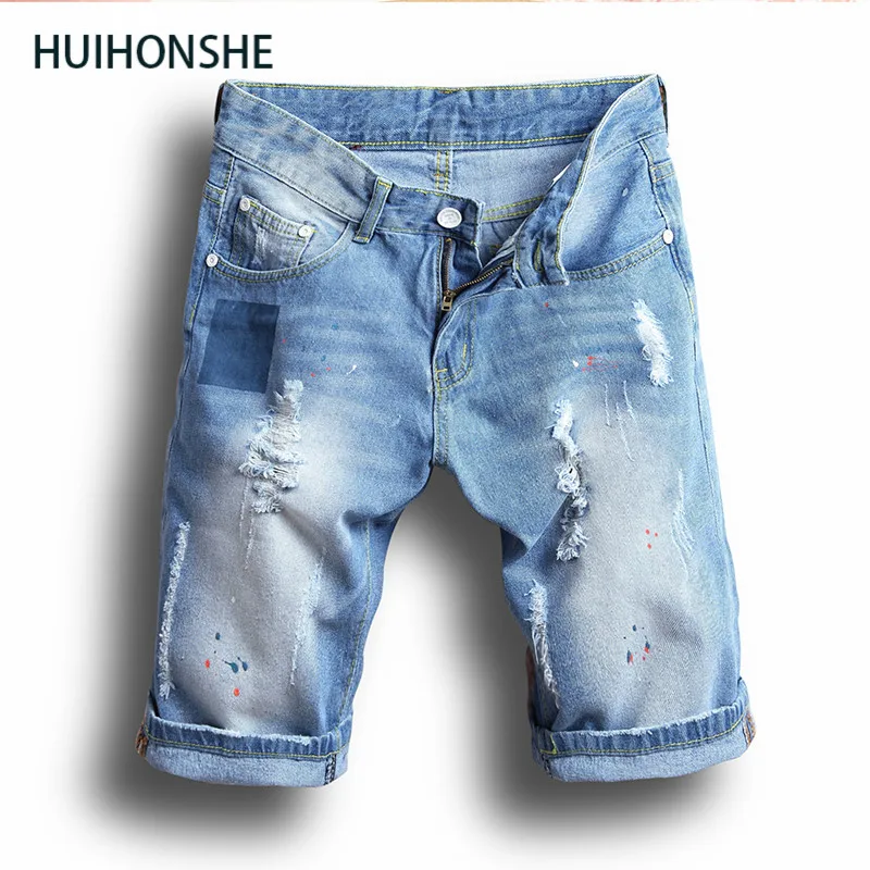 HUIHONSHE новые мужские джинсовые шорты большого размера с дырками короткие джинсы