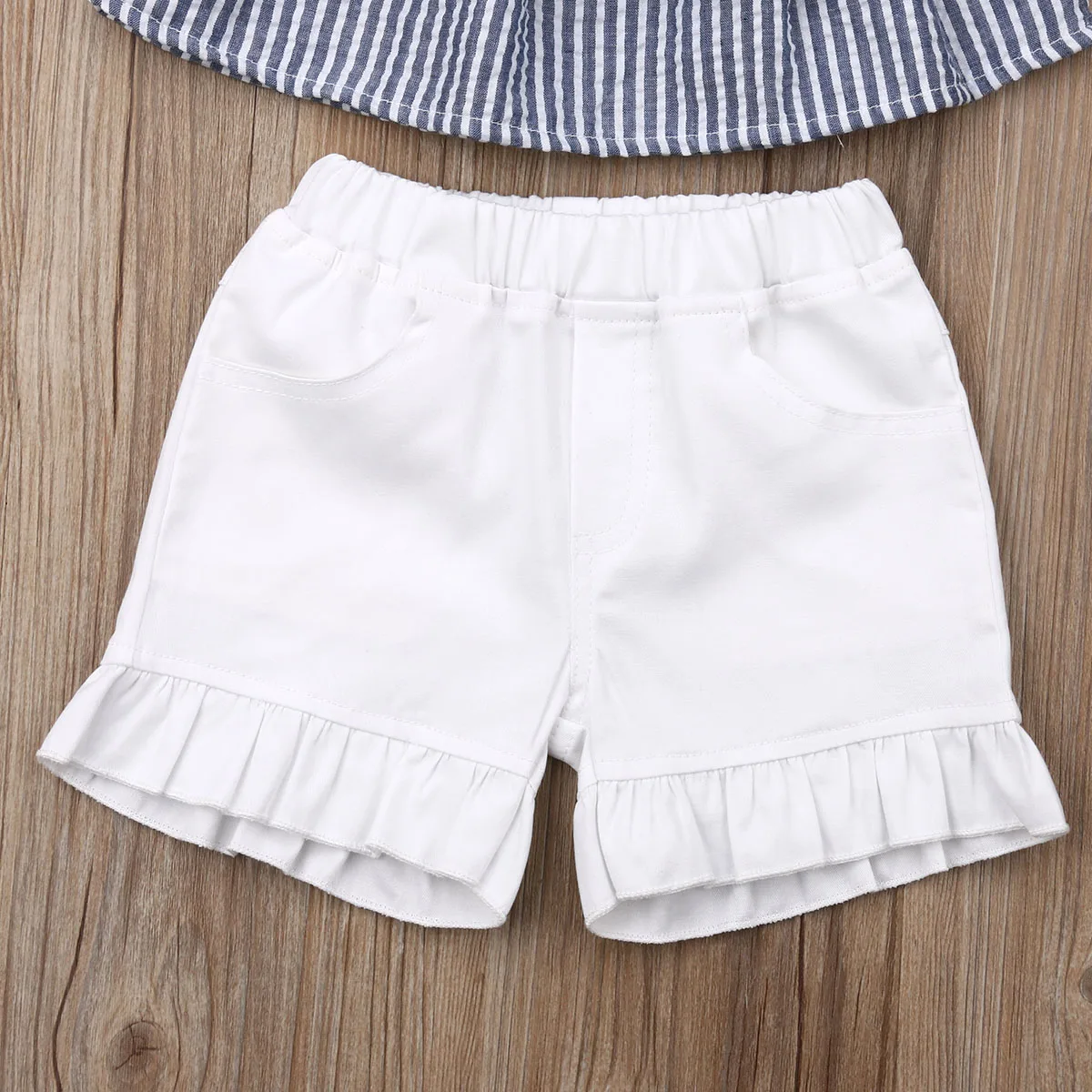 Летняя футболка с открытыми плечами для маленьких девочек топ + шорты штаны