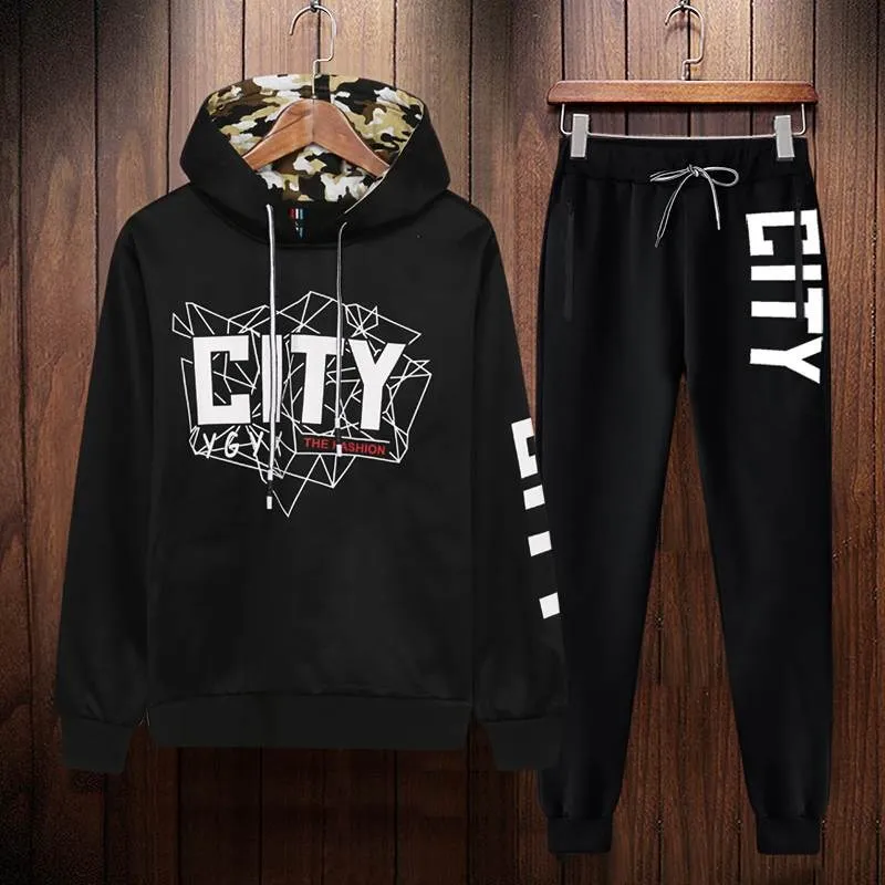 Loldeal 2018 Autumn 2PC Hooded suits for Men Set Sportsuit Tracksuit Letter printing teen high school student | Мужская одежда