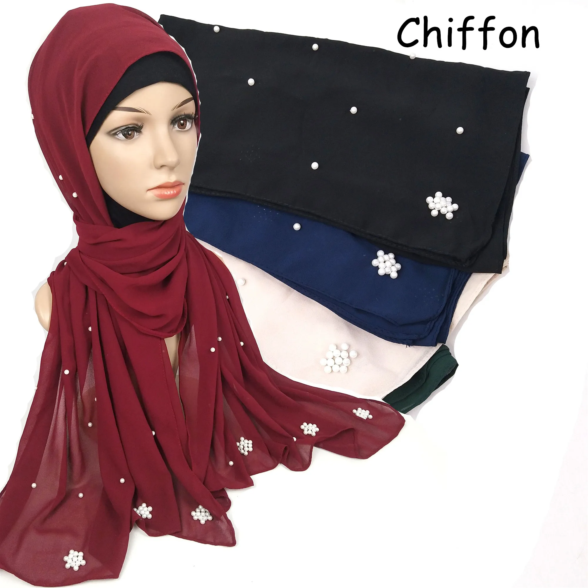 

E4 высококачественный жемчужный шифоновый хиджаб шарф шаль Женская повязка на голову 180*75 см 10 шт./лот на выбор цвета