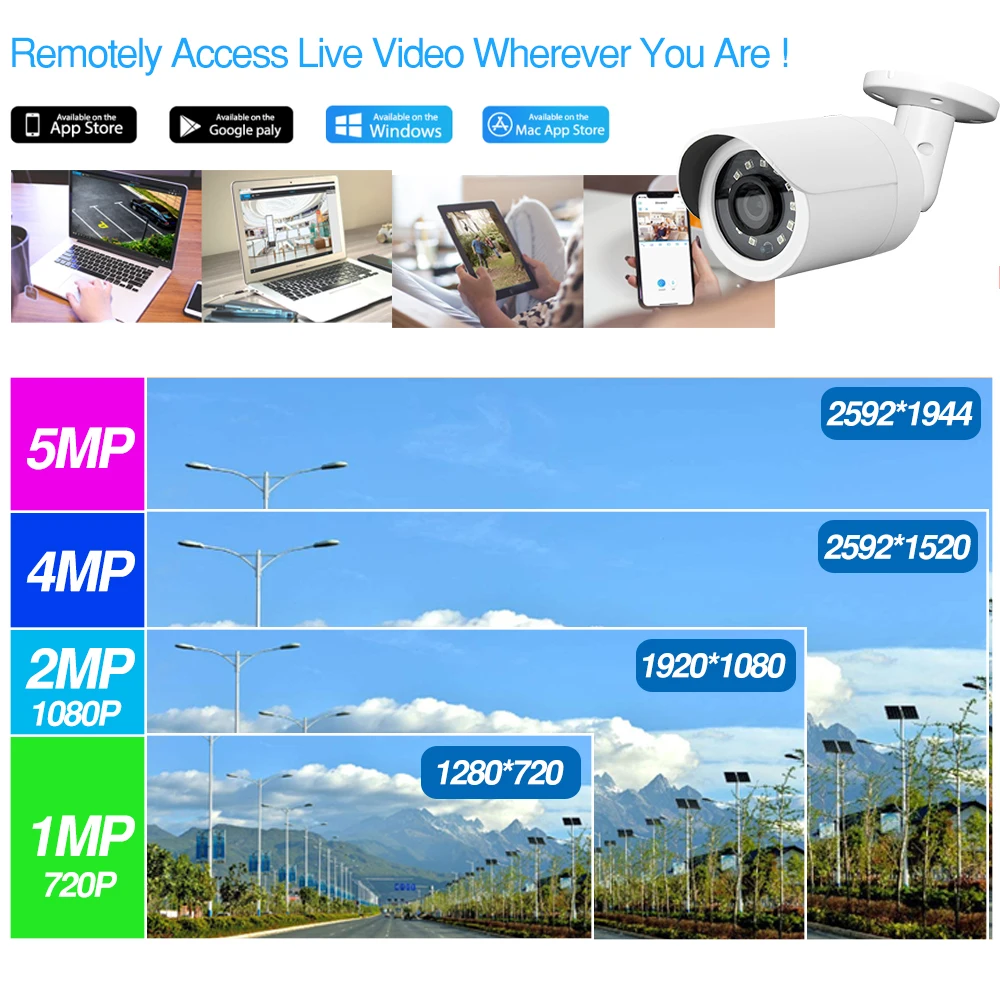 4CH CCTV System 4PCS Ultra 5MP Outdoor Security POE Camera with Hikvision 4 POE NVR DS-7604NI-K1/4P DIY Video Surveillance Kits