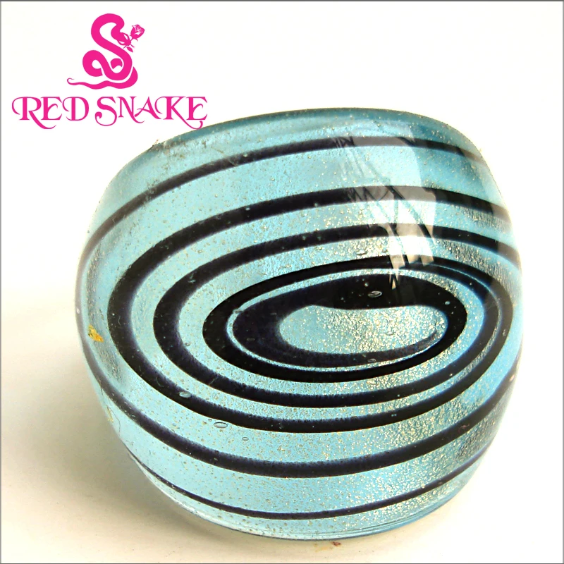 

RED SNAKE Fashion Ring Handmade Green with black Galactic band Murano Glass Rings