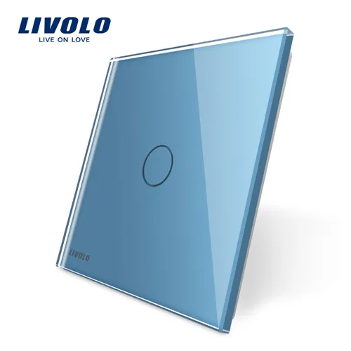 Blue Livolo роскошные разноцветные свадебные туфли с отделкой жемчугом и прозрачными стразами в виде Стекло, только в том случае, Панель, с переключением между дальним и Стекло Панель для 1 Gang настенный сенсорный переключатель, C7-C1-17/8/9, без логотипа - Цвет: Blue