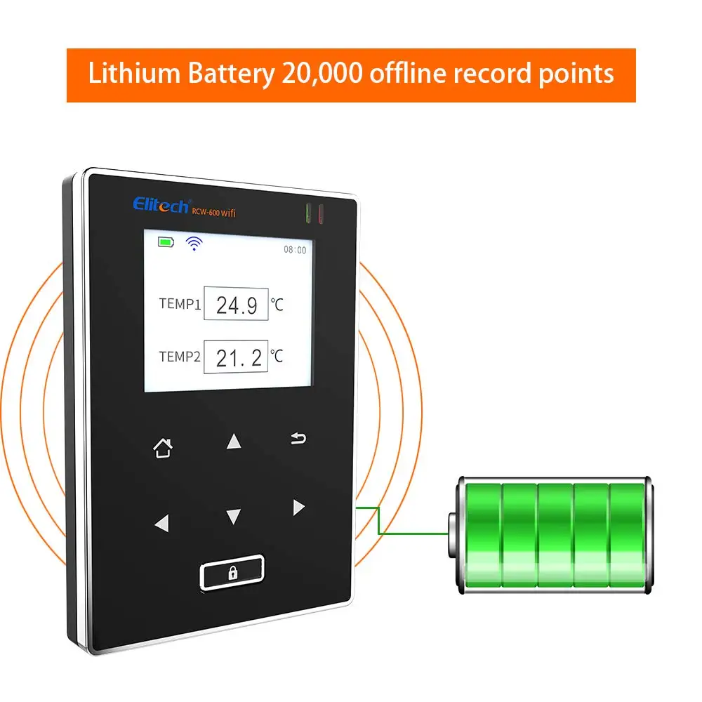 Elitech RCW-600Wifi Интеллектуальный двойной датчик температуры регистратор данных удаленный монитор-Официальный бренд-2 года гарантии качества