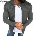 Мужская повседневная куртка Cysincos, облегающая хлопковая куртка на молнии с длинным рукавом, большие размеры