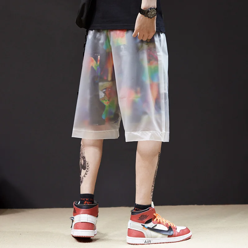 Мужские шорты в стиле хип хоп прозрачные панковские Короткие штаны с цепочкой