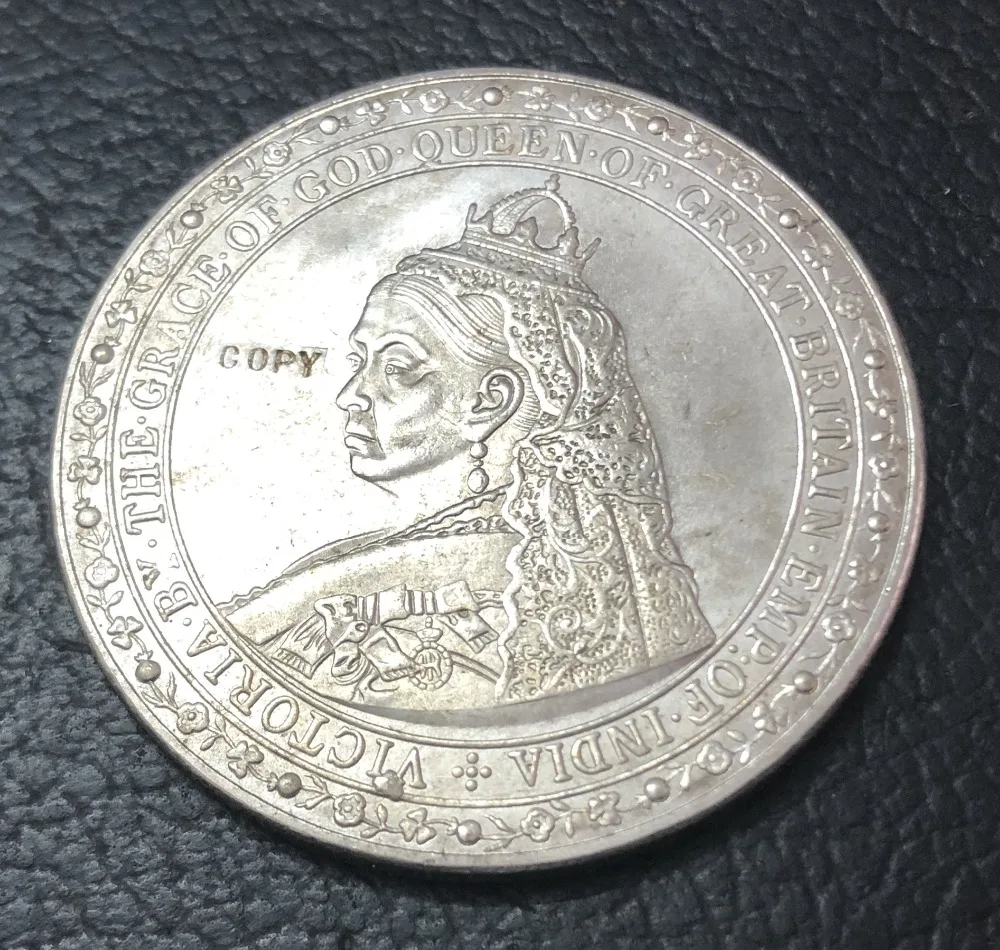 1887 Великобритания 1 Корона-Виктория Спинк и сын шаблон посеребренные имитация монеты