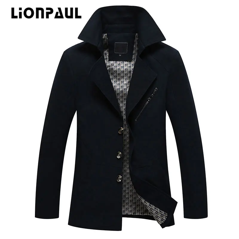 LIONPAUL новый зимний мужской шерстяной Тренч длинный приталенное пальто высокое