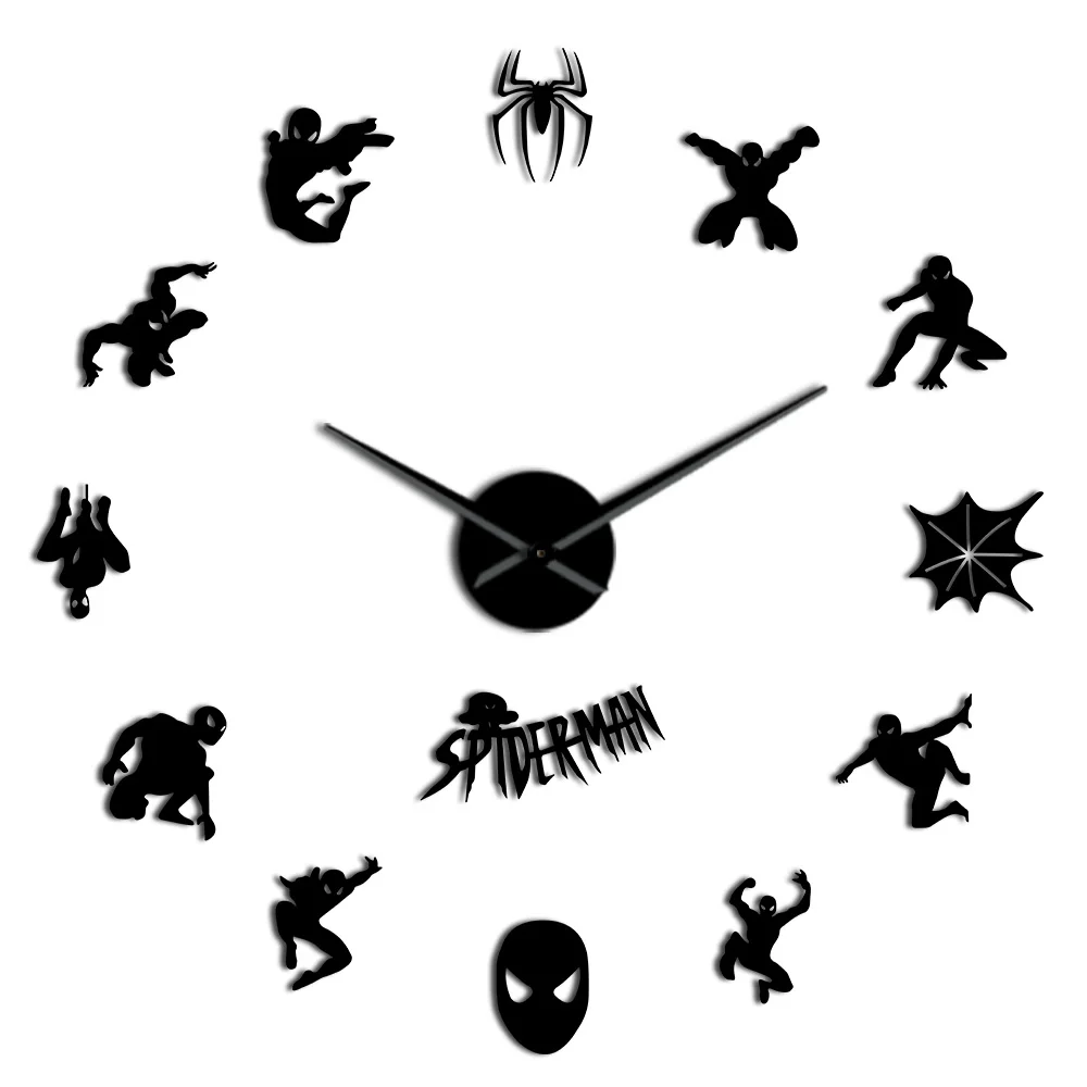 Black Вымышленные гигантские настенные часы супергероя Spidey настенный Декор для дома детская комната DIY Наклейка комикс детская комната большие бесшумные настенные часы - Цвет: Black