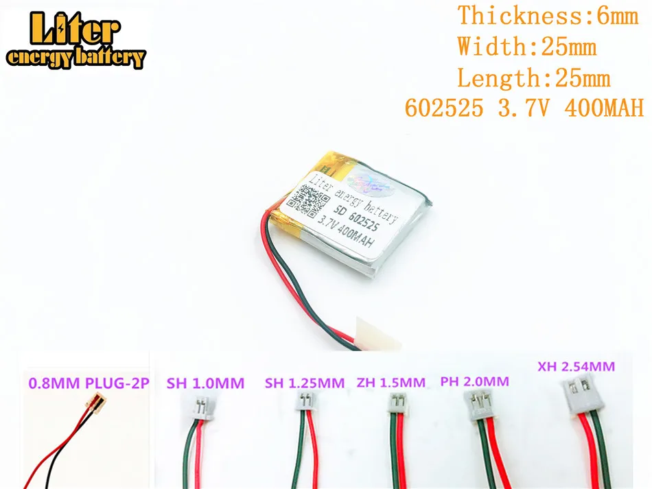 Liter energy battery 3.7V 400mAh 602525 plug Lithium Polymer Rechargeable Battery For MP3 MP4 MP5 polymer | Электроника