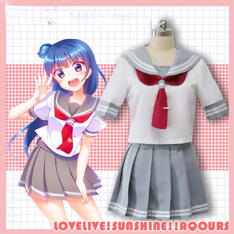 Аниме Love Live костюм для косплея школьная форма Aqours Takami Chika моряка девочек| |