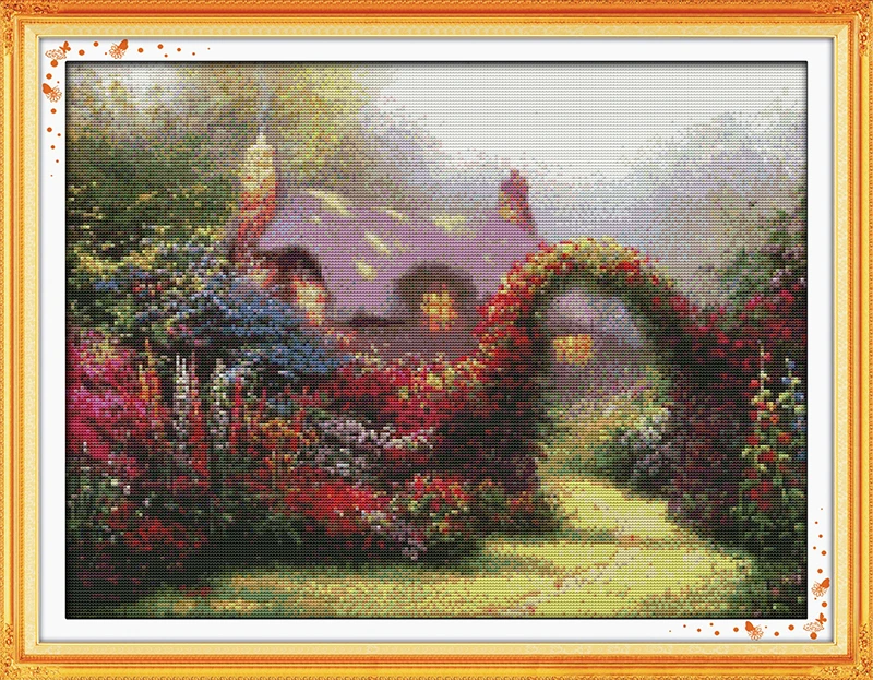 

Garden cabin Counted Cross Stitch 11CT Printed 14CT Set DIY Chinese Cotton Cross-stitch Kit Embroidery Needlework