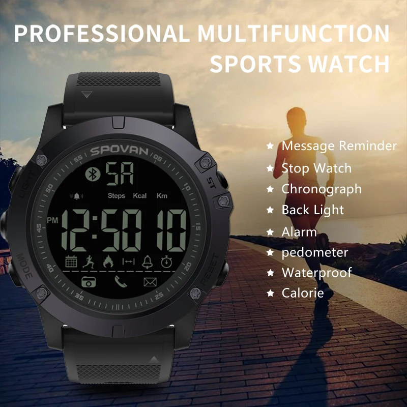 Мужские спортивные часы Bluetooth трекер активности водонепроницаемые цифровые