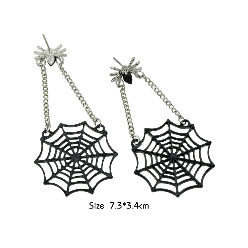 Feelontop Statement Earrings Silver Color Chain Jewelry Spide Pattern With Black SpideWeb Shape Drop For Women|chain drop earrings|chain earringsdrop