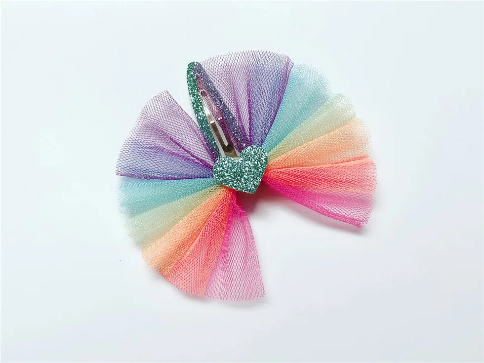 

15pcs ins Fashion Cute Glitter Heart Bowknot Snap Clips Gradient Rainbow Color Bow Barrettes Princess Boutique Hair Accessories