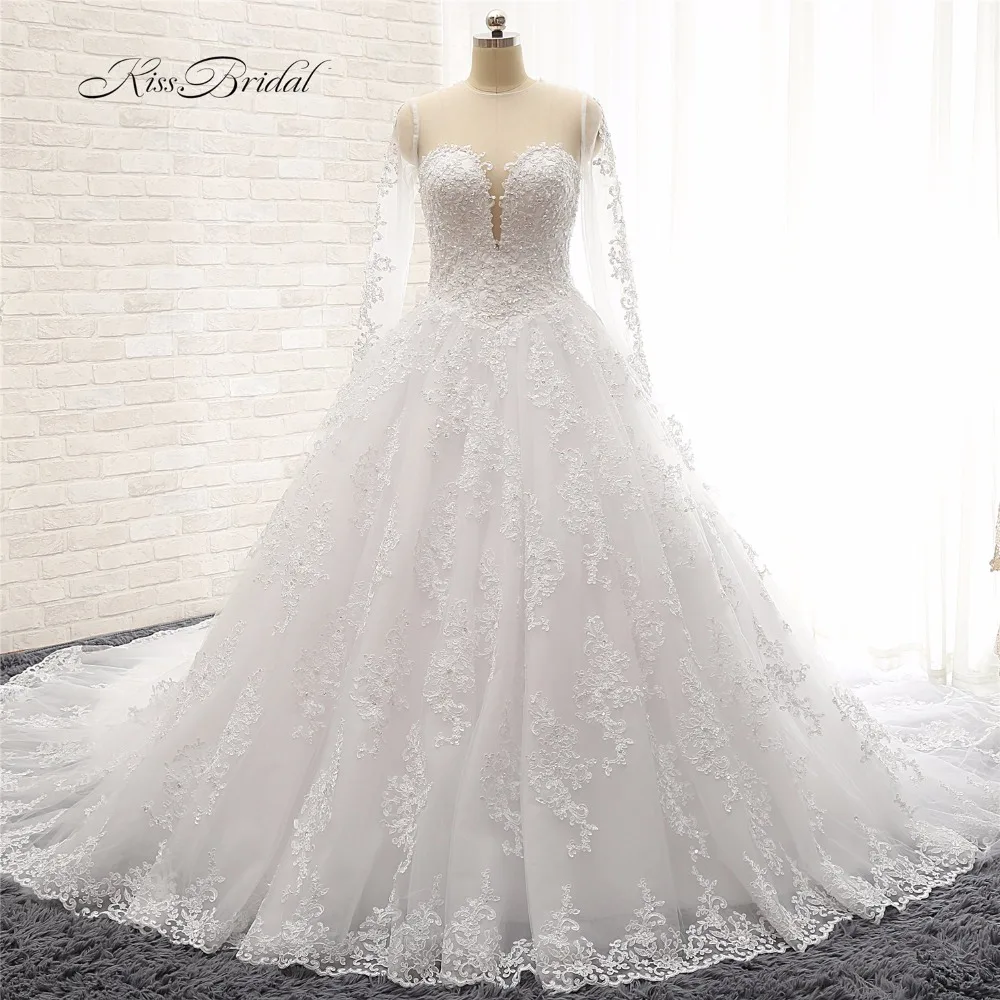 Vestito Sposa новые Дизайн с длинным рукавом Свадебные платья А 2018 Иллюзия декольте
