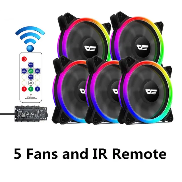 Aigo чехол для компьютера, ПК, вентилятор, DR12-Pro, Aura Sync, кулер, вентилятор RGB, регулируемый светодиодный, 120 мм, тихий, дистанционный, для компьютера, кулер, охлаждение, чехол для процессора, вентилятор - Цвет лезвия: 5 fan and controller