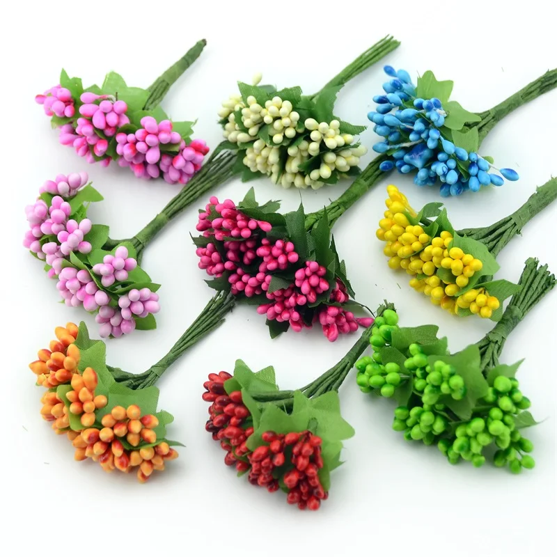 Фото Шелковые искусственные бутоны с тычинками клубника цветочный букет для