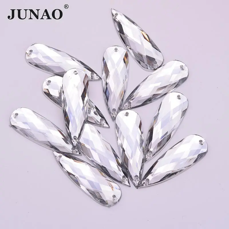 Большие стразы для шитья JUNAO 10*30 мм с плоским основанием хрустальные камни