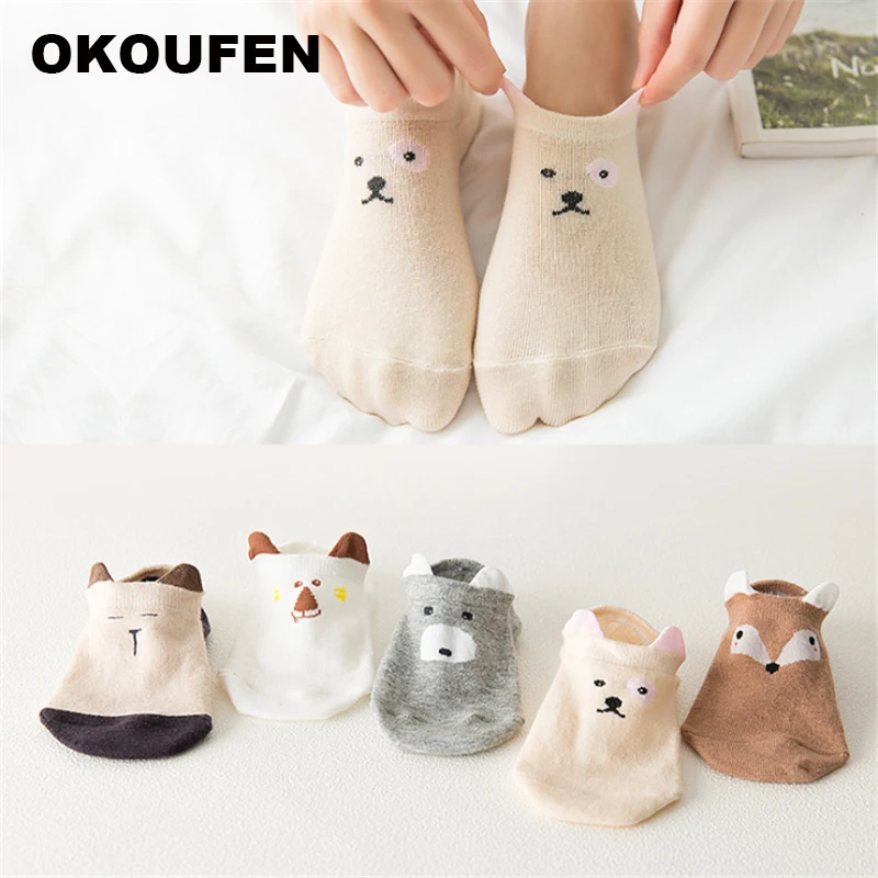 Okoufen бренд 2019 новые женские носки Мультяшные животные каваи узор лодка весенние