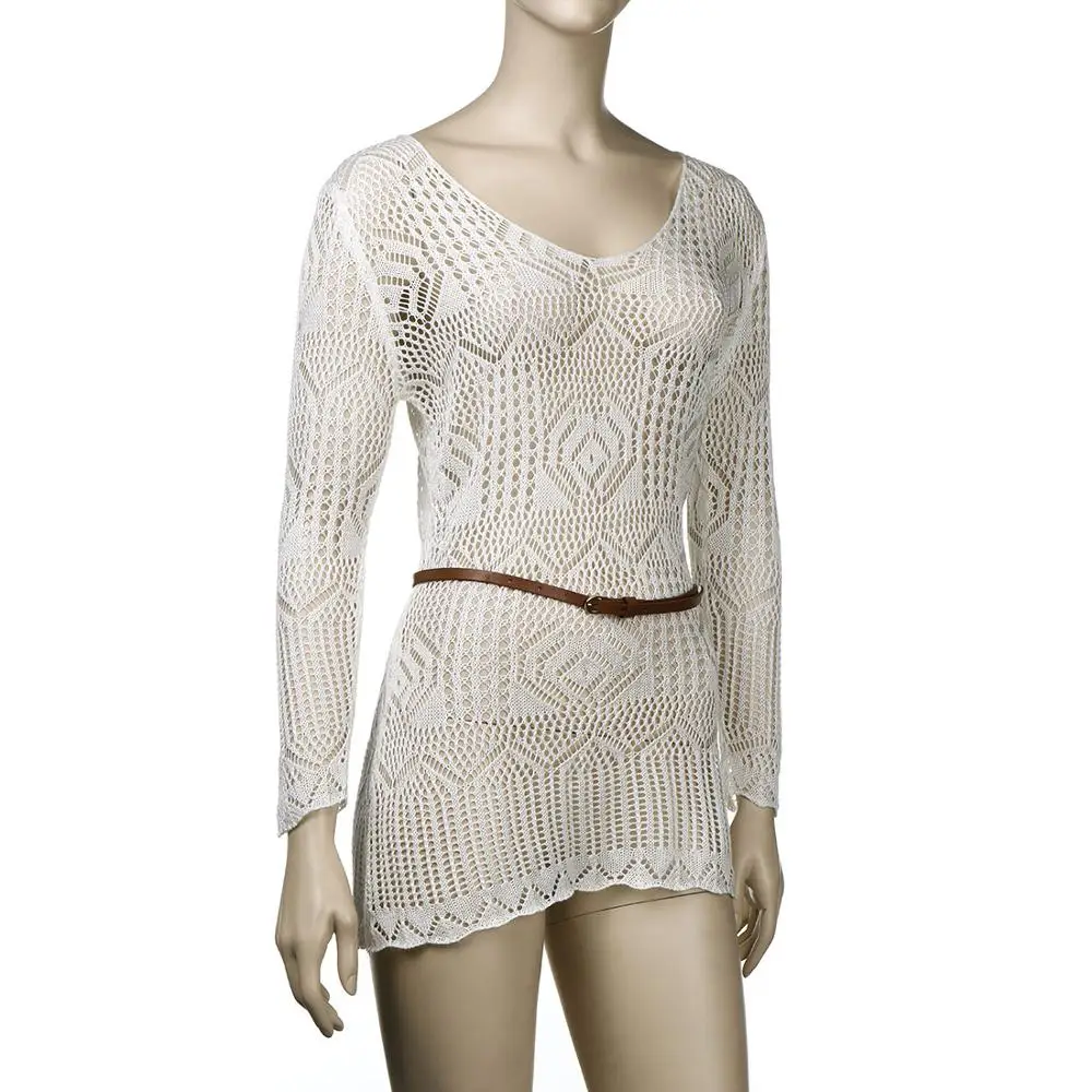 Женское кружевное пляжное платье белое бикини с глубоким вырезом|Пляжная одежда|