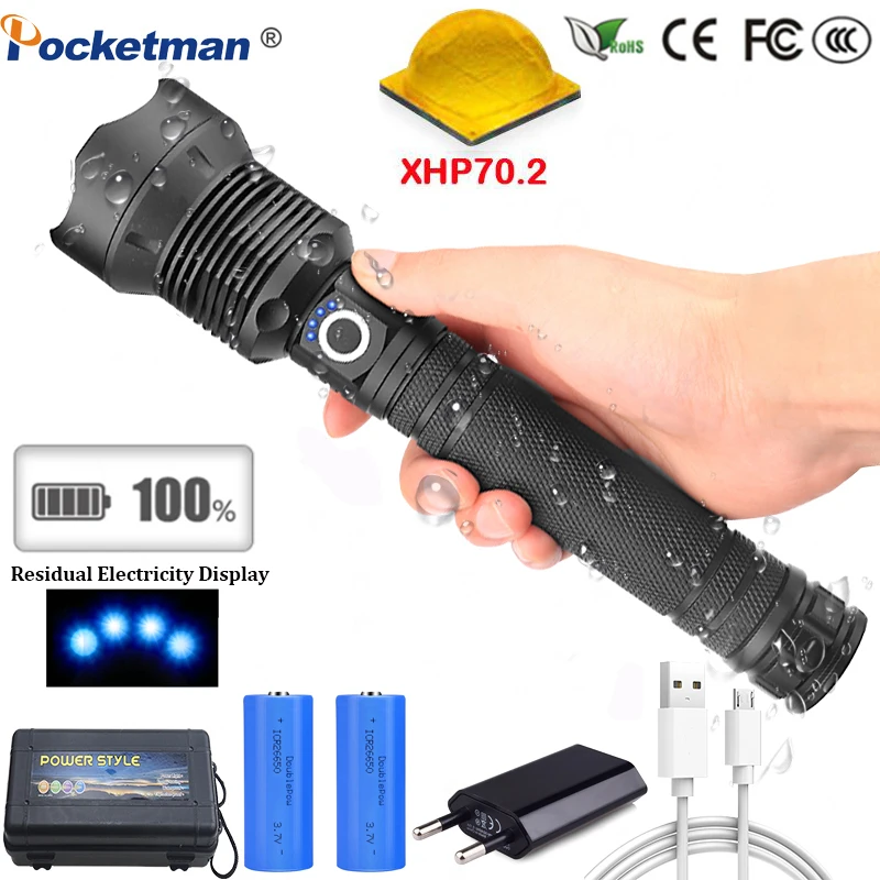Самая мощная лампа XHP70.2 самый мощный фонарик USB Zoom СВЕТОДИОДНЫЙ Фонарь XHP70 XHP50 18650 или 26650 батарея Лучший Отдых на природе
