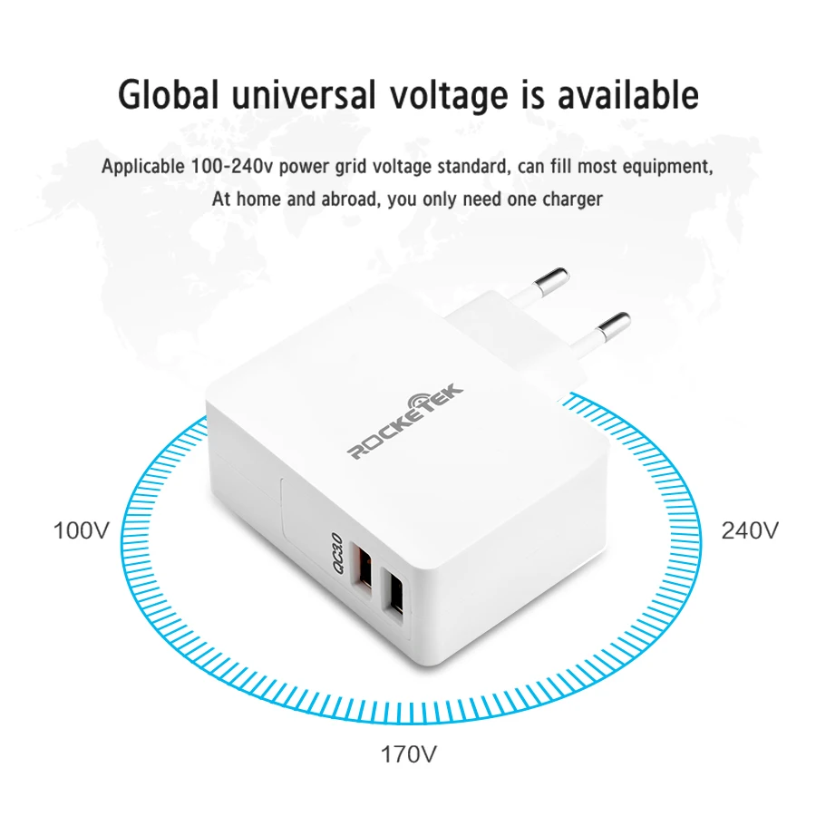 Rocketek USB Quick Charge 2 устройства 3 0 быстрое зарядное устройство для мобильного