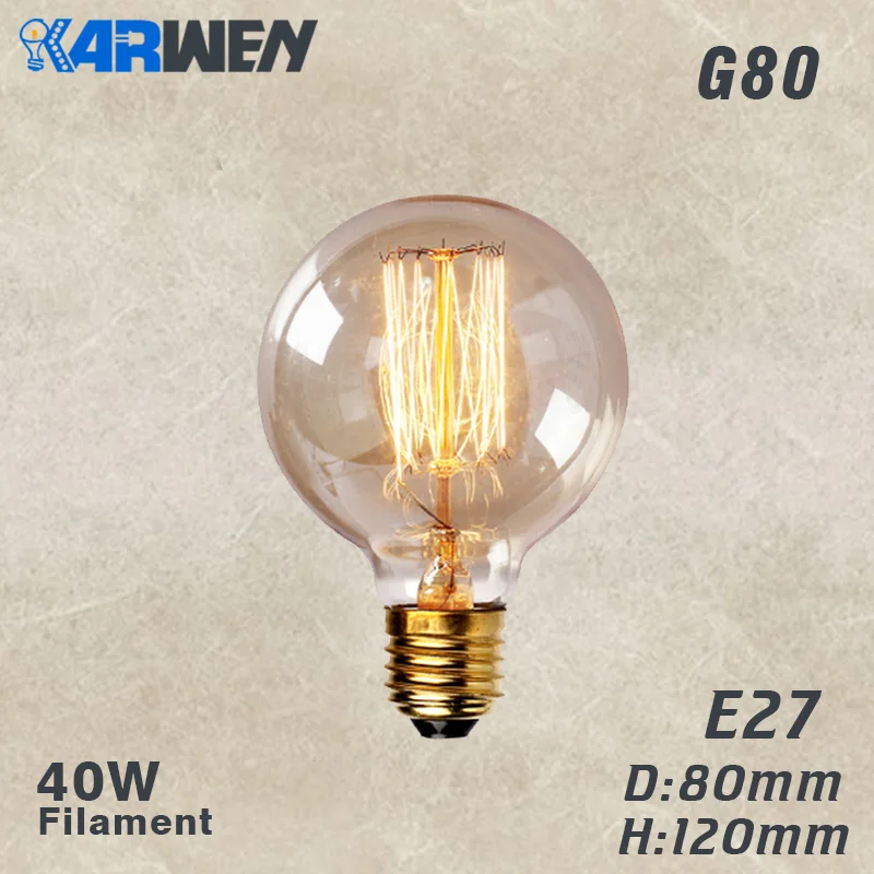 G80 filament KARWEN, винтажная лампочка эдисона, E27, лампада, Ретро лампа, лампа накаливания 40 Вт, 220 В, светильник Эдисона для украшения подвесных ламп - Цвет: G80 filament