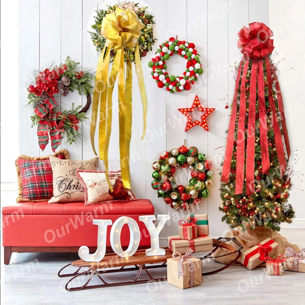 Большая Рождественская елка OurWarm Топпер бант ручная работа лента украшения на