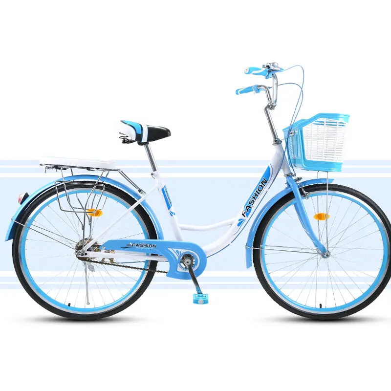 Blue Commuter Bike Lightweight Travel Woman Adult Vintage Retro City Student Man Bicycle Single Speed New - Color: Blue