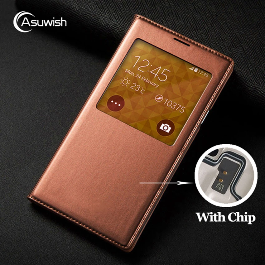 Флип чехол Smart View кожаный для телефона Samsung Galaxy S5 Mini S 5 S5mini SM G800 G800F сна Услуга с