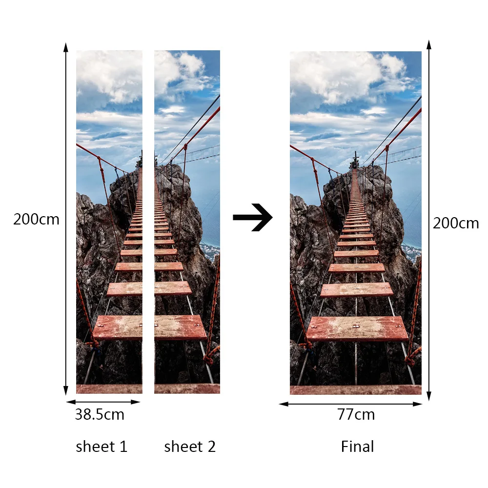 Diy 3d Door Sticker Mural Art Wallpaper Suspension Bridge Pattern Removable Room Wall Poster Home Decoration Gate Stickers | Дом и сад