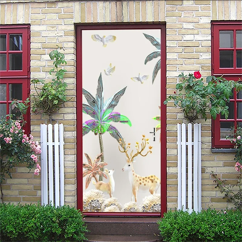 Door Stickers5 С изображением пейзажа с фонтаном креативная художественная дверь водостойкая 3D настенная палка Diy самоклеящаяся художественная домашняя Декорация-наклейка - Цвет: Door Stickers5